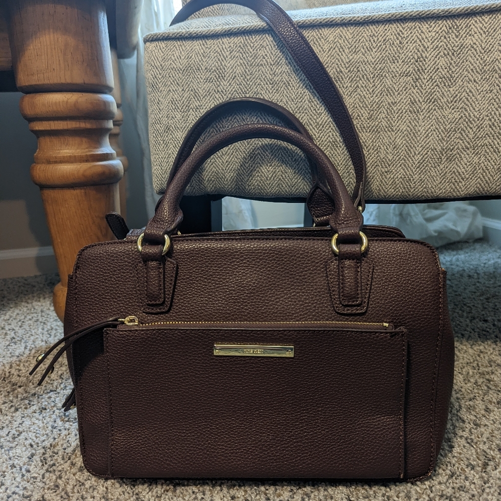 Purse Nine West Brown with Gold and Leopard Detailing 7x13x7